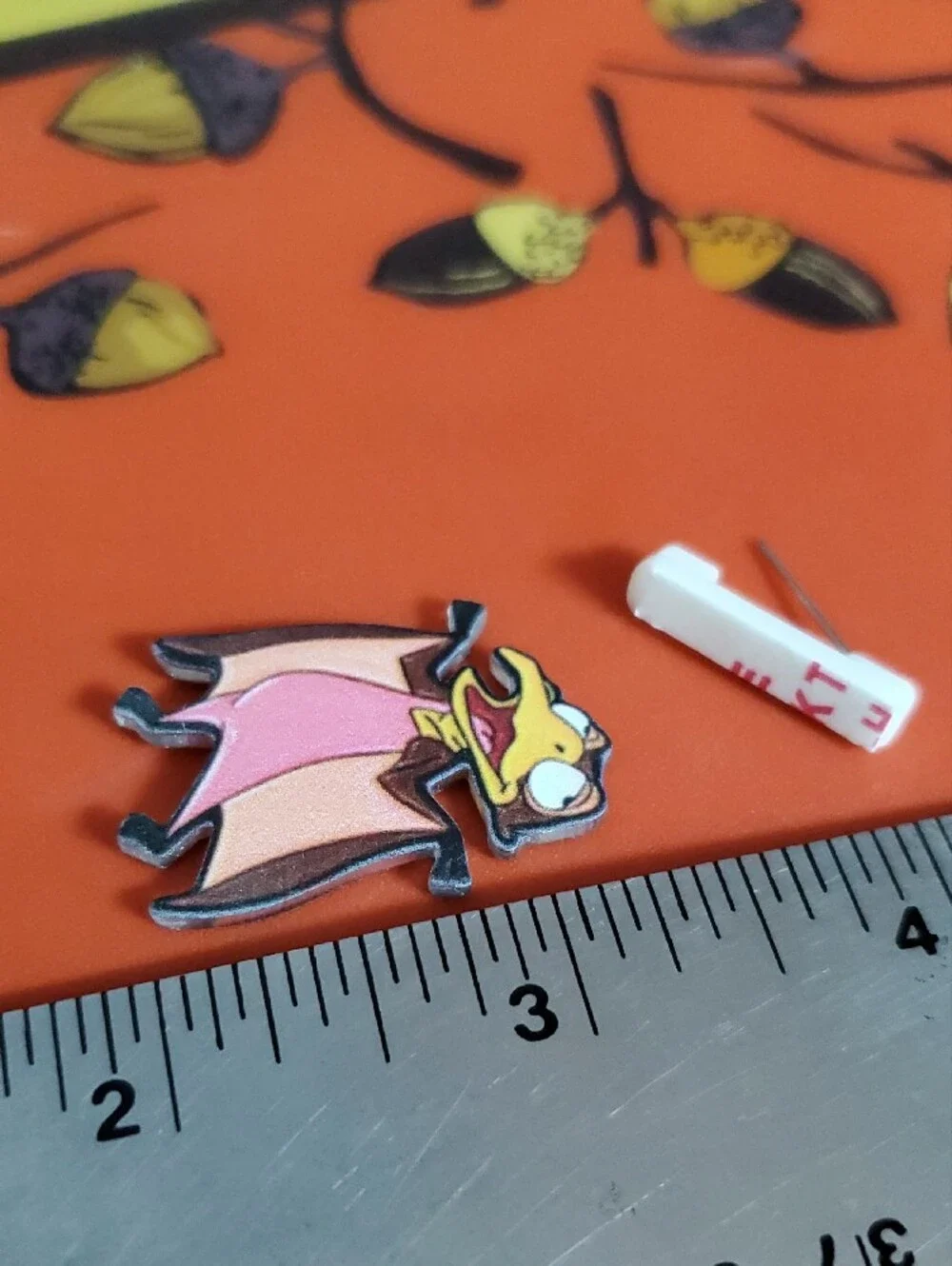 Cartoon Bat Acrylic Pin in Orange, Pink, Yellow